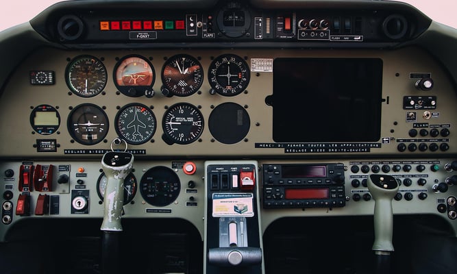 Close-up of control panel in a cockpit.