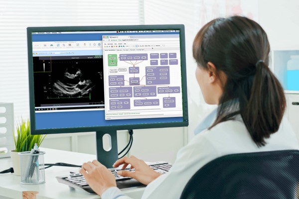 woman doctor use eggplant to test open EMR (eggplant in action)